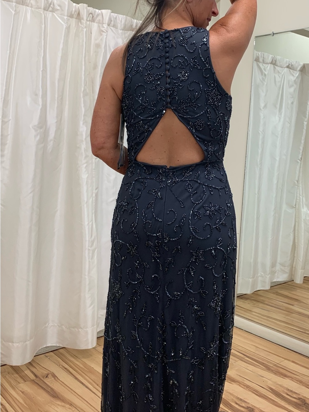 Adrianna Papell Navy Beaded Cutout Gown